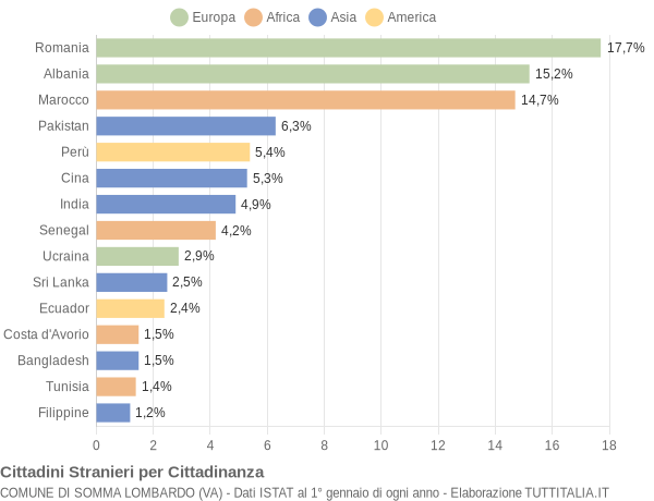 Grafico cittadinanza stranieri - Somma Lombardo 2009