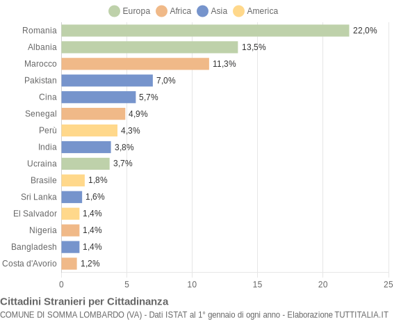 Grafico cittadinanza stranieri - Somma Lombardo 2019