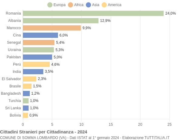 Grafico cittadinanza stranieri - Somma Lombardo 2024