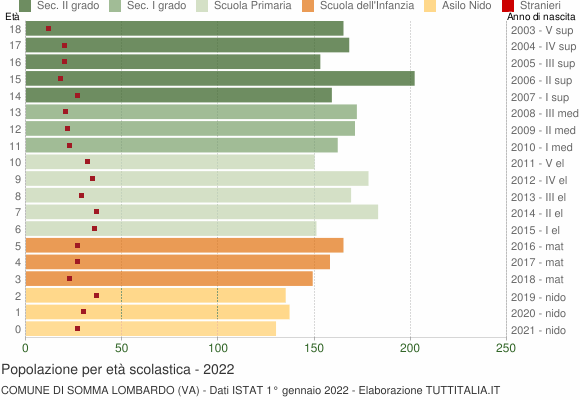 Grafico Popolazione in età scolastica - Somma Lombardo 2022