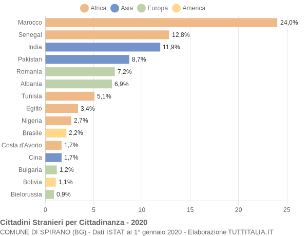 Grafico cittadinanza stranieri - Spirano 2020