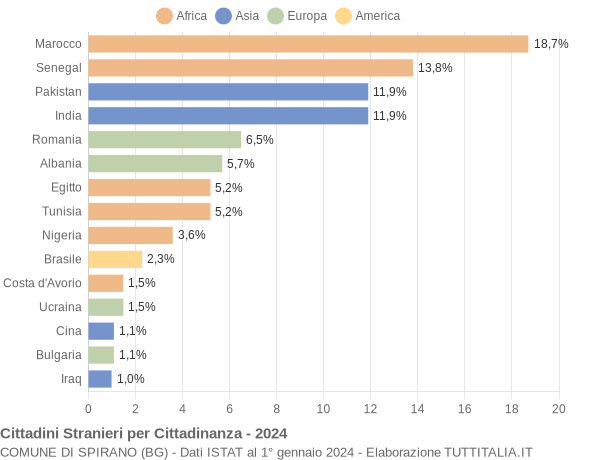 Grafico cittadinanza stranieri - Spirano 2024