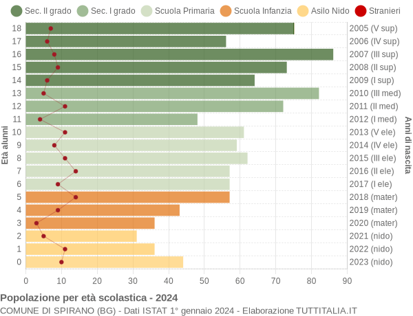 Grafico Popolazione in età scolastica - Spirano 2024