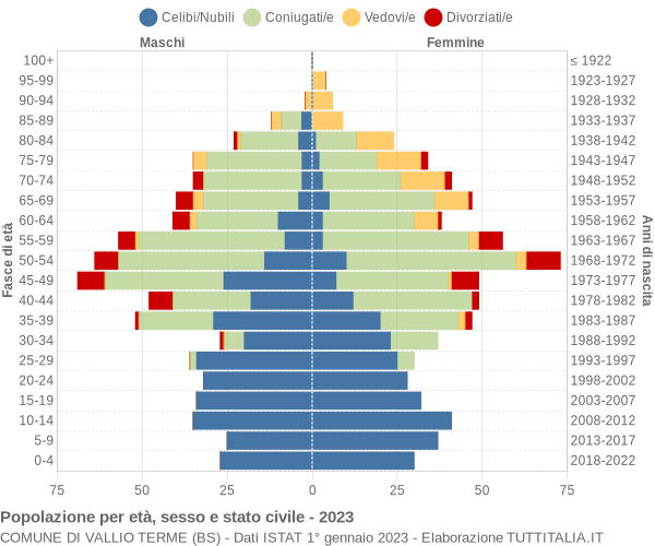 Grafico Popolazione per età, sesso e stato civile Comune di Vallio Terme (BS)