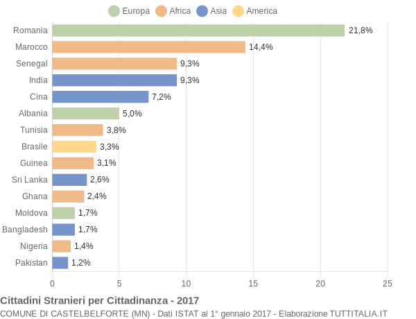 Grafico cittadinanza stranieri - Castelbelforte 2017