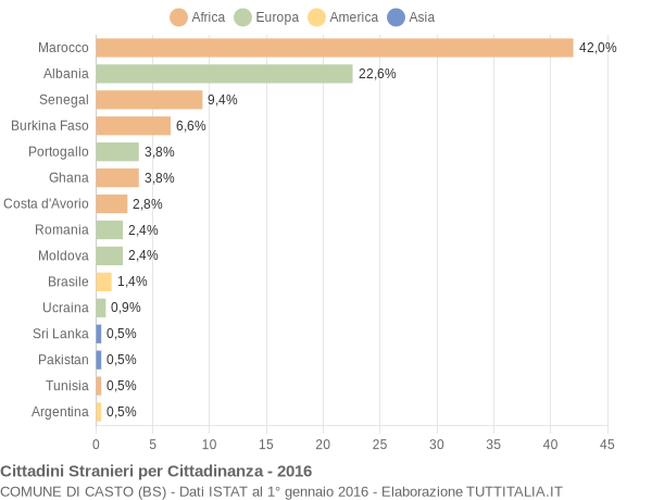 Grafico cittadinanza stranieri - Casto 2016