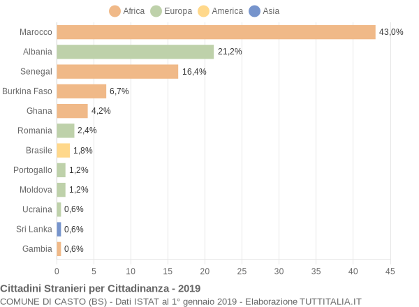 Grafico cittadinanza stranieri - Casto 2019