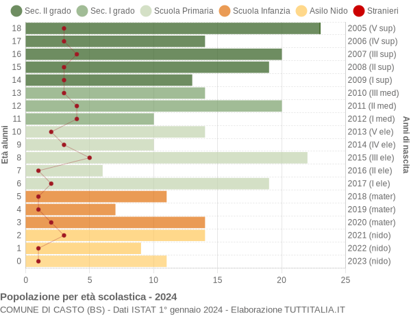 Grafico Popolazione in età scolastica - Casto 2024