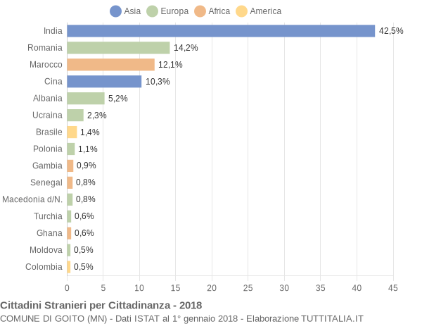 Grafico cittadinanza stranieri - Goito 2018