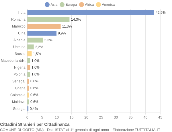 Grafico cittadinanza stranieri - Goito 2020