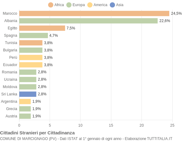 Grafico cittadinanza stranieri - Marcignago 2006