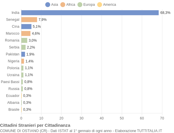 Grafico cittadinanza stranieri - Ostiano 2010