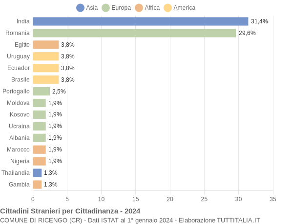 Grafico cittadinanza stranieri - Ricengo 2024