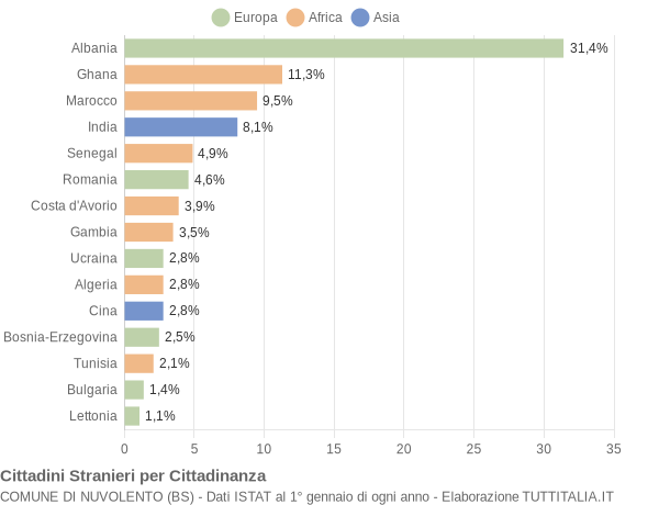 Grafico cittadinanza stranieri - Nuvolento 2004