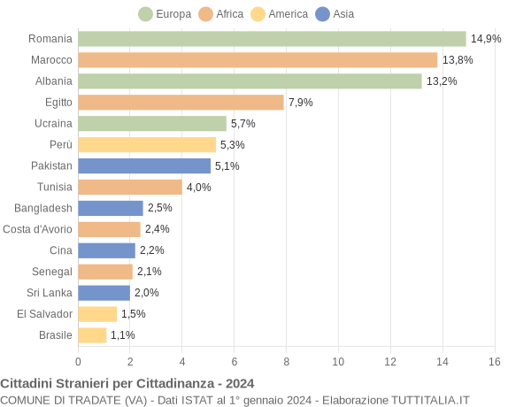 Grafico cittadinanza stranieri - Tradate 2024