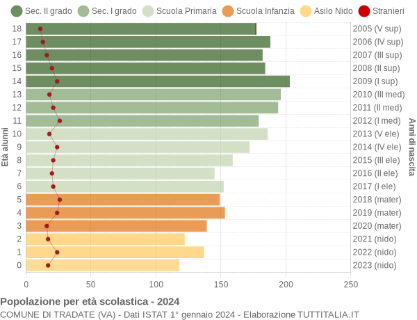 Grafico Popolazione in età scolastica - Tradate 2024