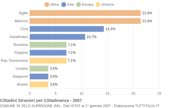 Grafico cittadinanza stranieri - Zelo Surrigone 2007