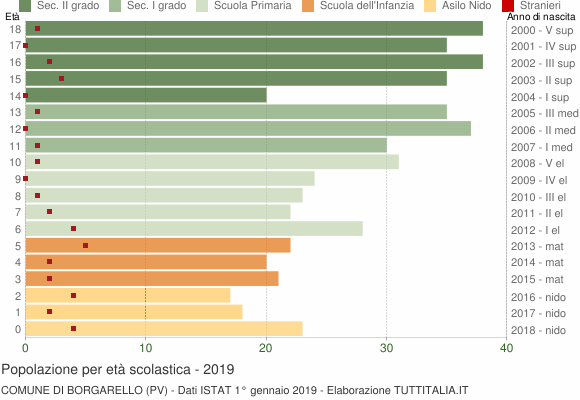 Grafico Popolazione in età scolastica - Borgarello 2019