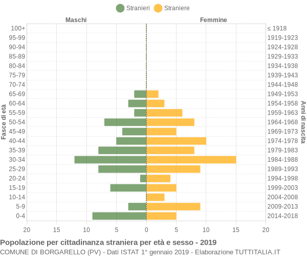 Grafico cittadini stranieri - Borgarello 2019