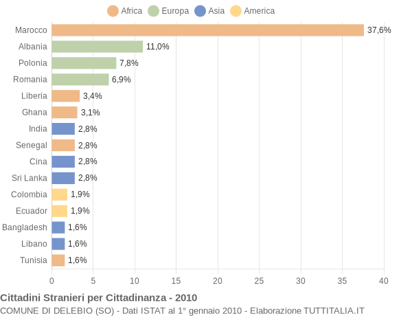 Grafico cittadinanza stranieri - Delebio 2010