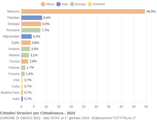 Grafico cittadinanza stranieri - Odolo 2024