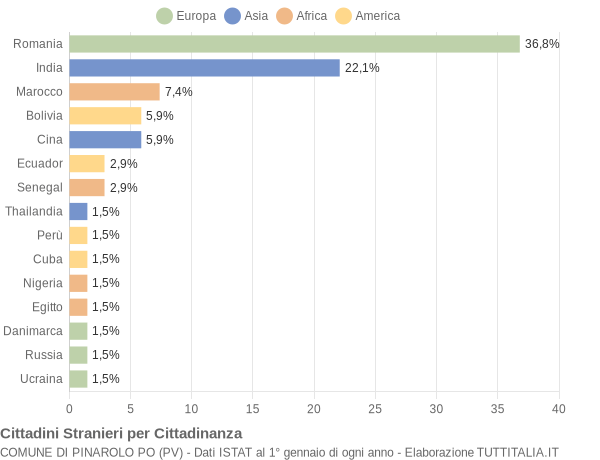 Grafico cittadinanza stranieri - Pinarolo Po 2008