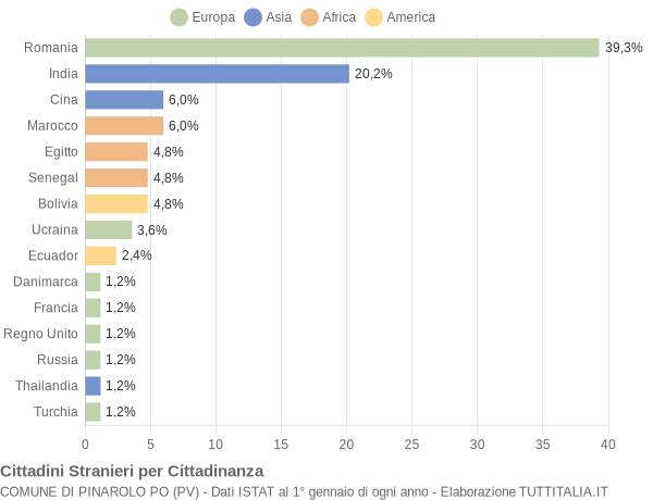 Grafico cittadinanza stranieri - Pinarolo Po 2009