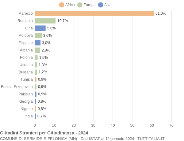 Grafico cittadinanza stranieri - Sermide e Felonica 2024