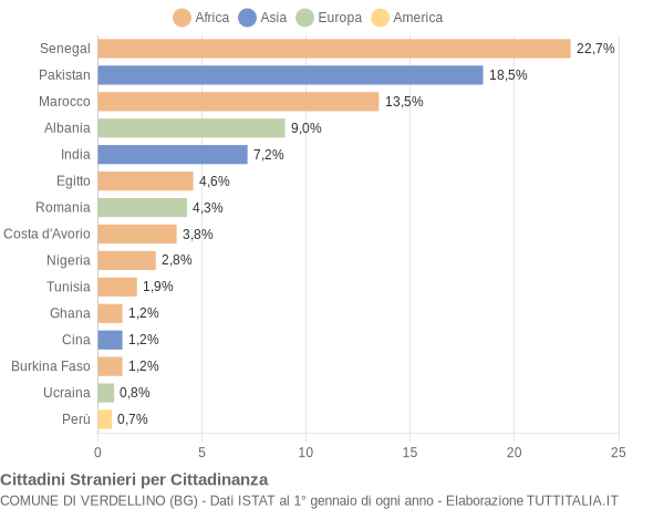 Grafico cittadinanza stranieri - Verdellino 2013