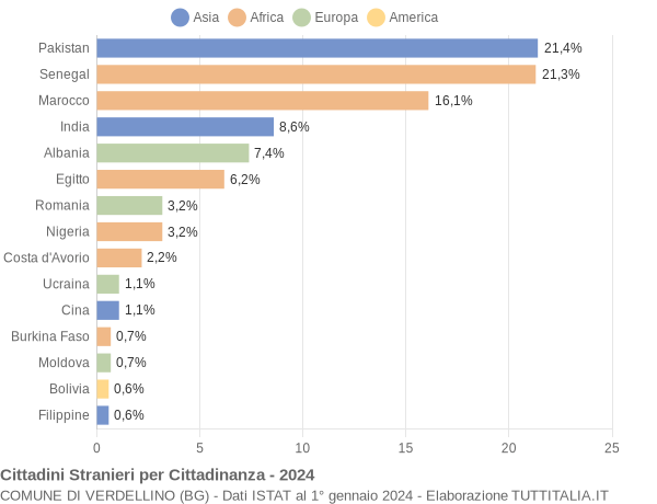 Grafico cittadinanza stranieri - Verdellino 2024