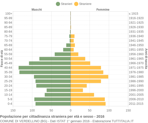 Grafico cittadini stranieri - Verdellino 2016