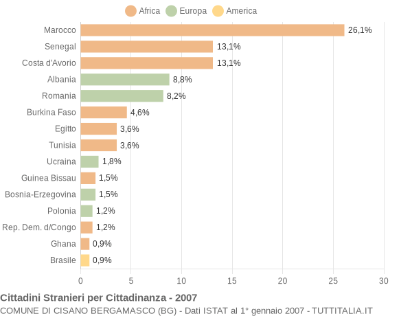 Grafico cittadinanza stranieri - Cisano Bergamasco 2007