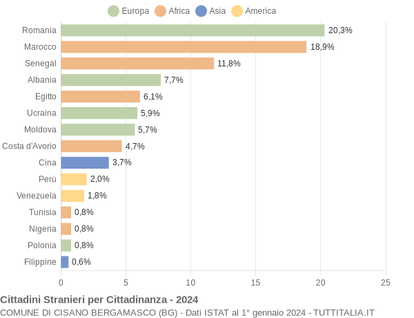 Grafico cittadinanza stranieri - Cisano Bergamasco 2024