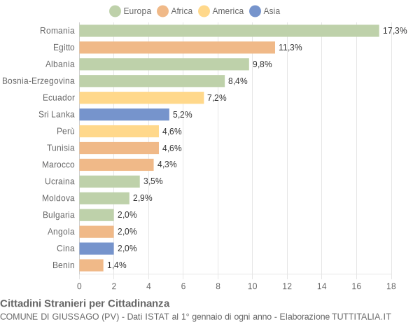 Grafico cittadinanza stranieri - Giussago 2009