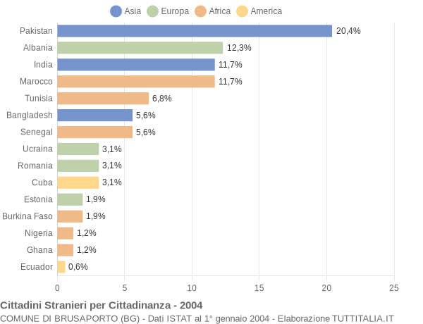 Grafico cittadinanza stranieri - Brusaporto 2004
