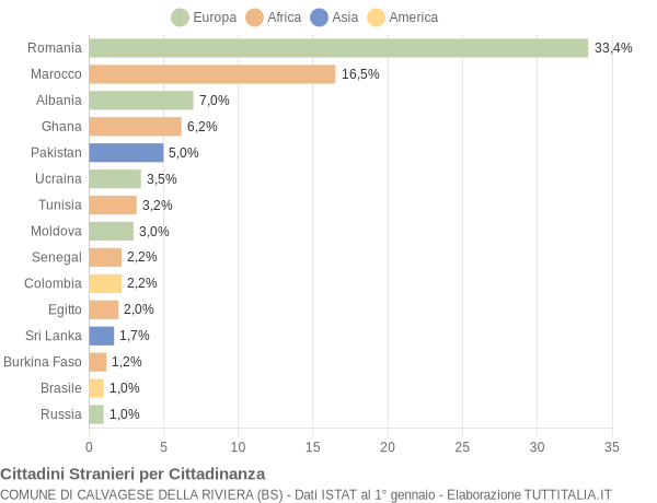 Grafico cittadinanza stranieri - Calvagese della Riviera 2010