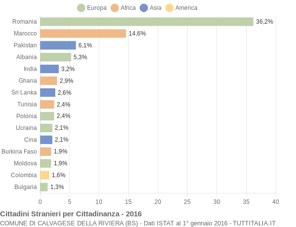 Grafico cittadinanza stranieri - Calvagese della Riviera 2016