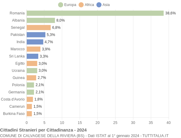 Grafico cittadinanza stranieri - Calvagese della Riviera 2024