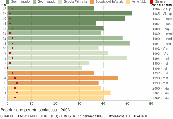 Grafico Popolazione in età scolastica - Montano Lucino 2003