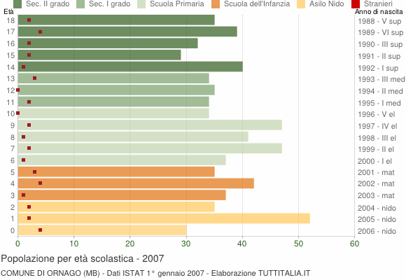 Grafico Popolazione in età scolastica - Ornago 2007