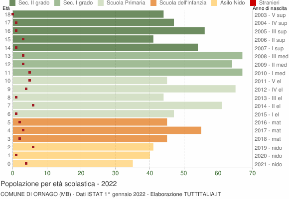 Grafico Popolazione in età scolastica - Ornago 2022