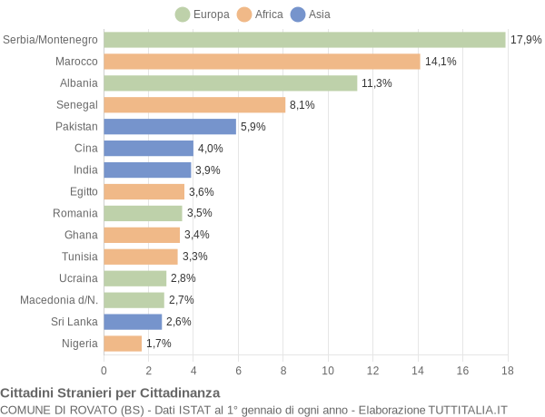 Grafico cittadinanza stranieri - Rovato 2005