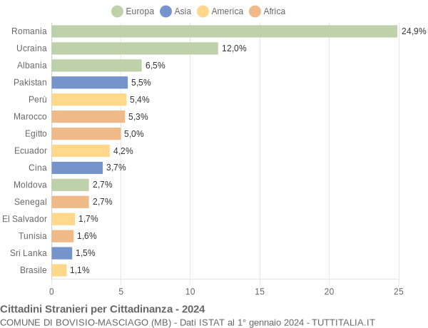 Grafico cittadinanza stranieri - Bovisio-Masciago 2024