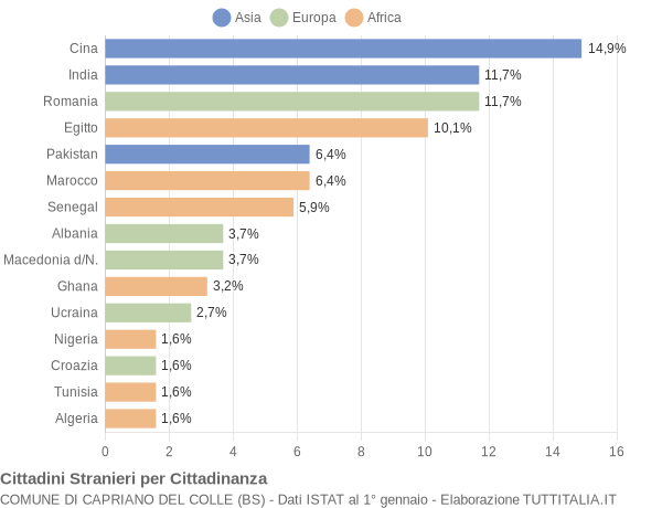 Grafico cittadinanza stranieri - Capriano del Colle 2004