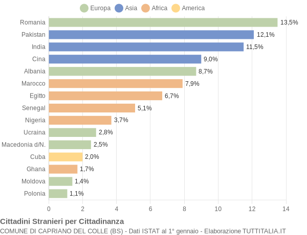 Grafico cittadinanza stranieri - Capriano del Colle 2009