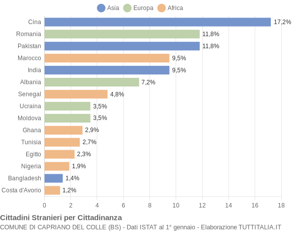 Grafico cittadinanza stranieri - Capriano del Colle 2013