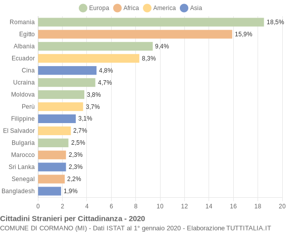 Grafico cittadinanza stranieri - Cormano 2020