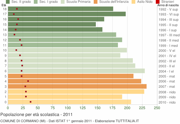 Grafico Popolazione in età scolastica - Cormano 2011