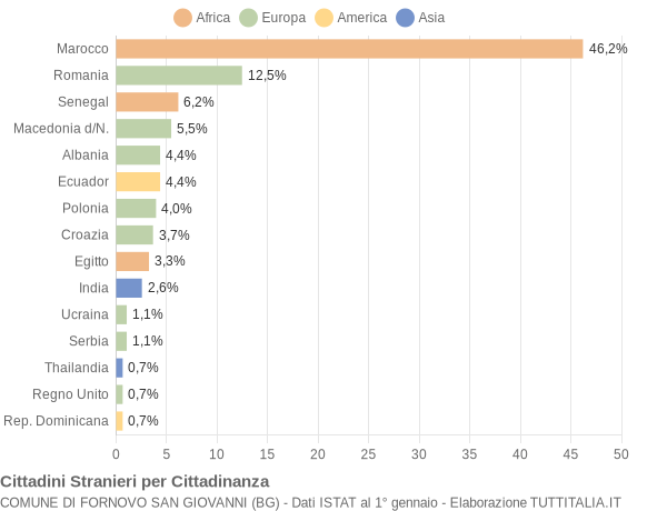 Grafico cittadinanza stranieri - Fornovo San Giovanni 2009