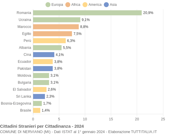 Grafico cittadinanza stranieri - Nerviano 2024